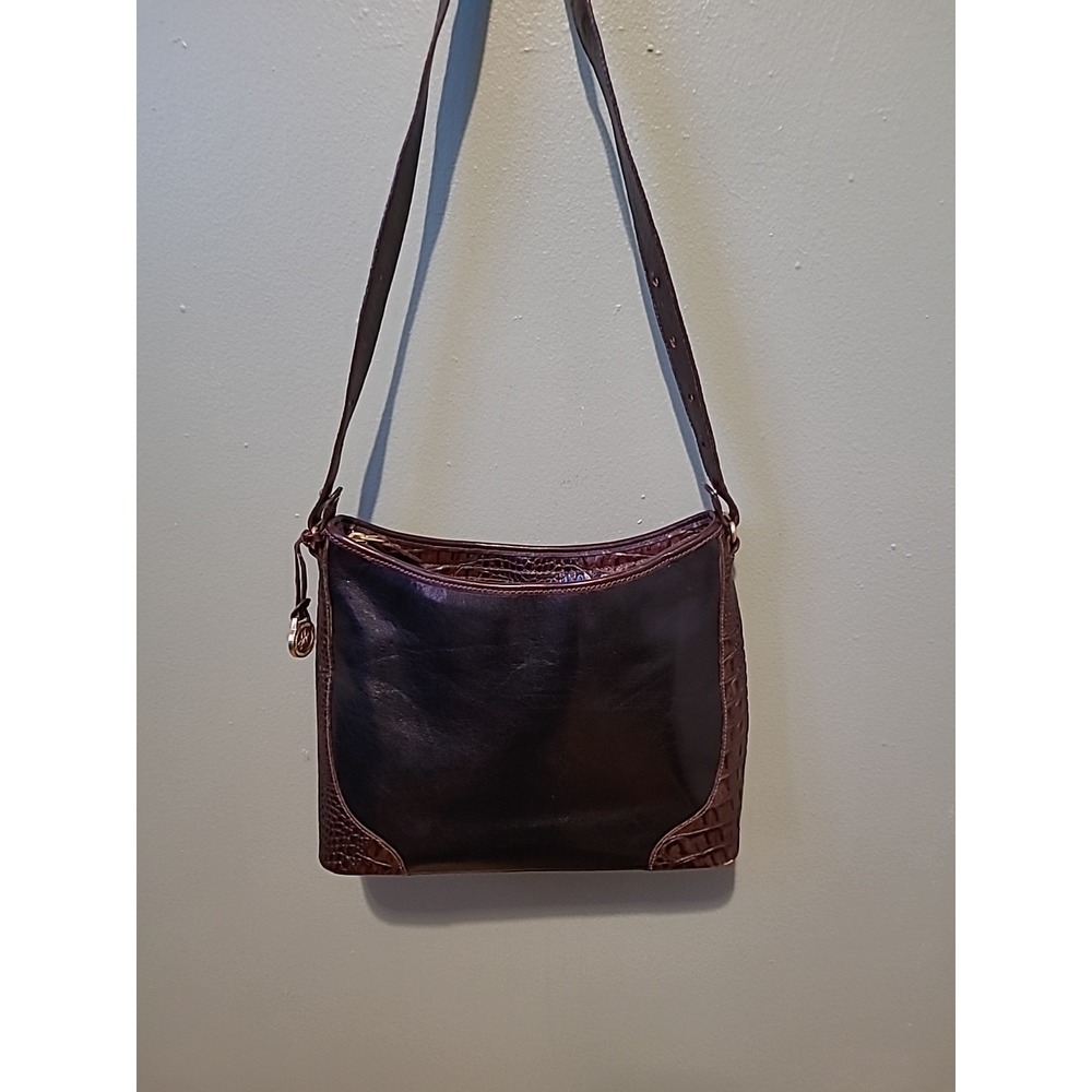 Vintage Brahmin Black And Brown Crocodile Leather Shoulder Handbag Crossbody - Picture 3 of 16